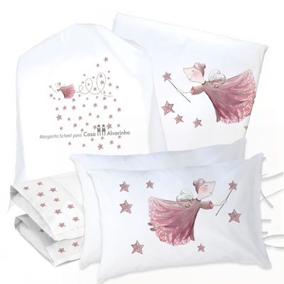 JUEGO DE CAMA FUNDA DE PLUMÓN + SABANA BAJERA + 4 FUNDAS ALMOHADA HADA SUPER KING