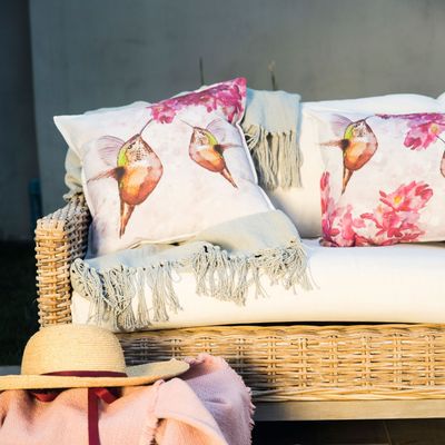 Imagen 2 del producto FUNDA COJÍN  ALGODÓN  PICAFLORES FLOR FUCSIA 45X45