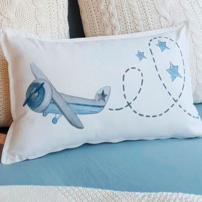 Imagen 2 del producto FUNDA COJÍN  ALGODÓN AVION AZUL 50X30