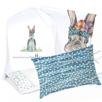 JUEGO DE CAMA FUNDA DE PLUMÓN + SABANA BAJERA +2 FUNDAS ALMOHADA CONEJA FLORA 1,5 PLAZAS
