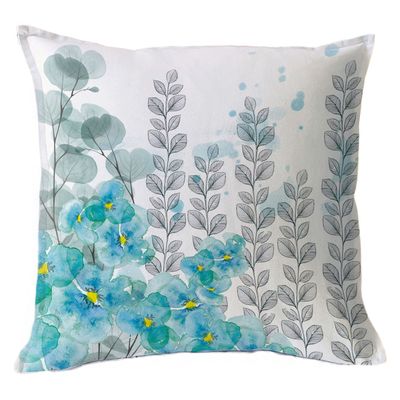 FUNDA COJÍN PENSAMIENTOS, EUCALIPTOS Y HOJITAS 45X45