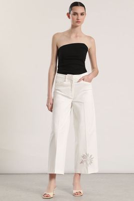 Pantalón ancho bordado liola mujer crudo