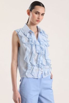 Blusa semitransparente volantes liola mujer celeste