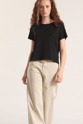 Imagen 2 del producto Polera strass y perla liola mujer negro