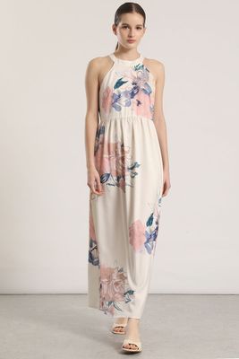 Vestido maxi halter estampado Liola mujer crudo