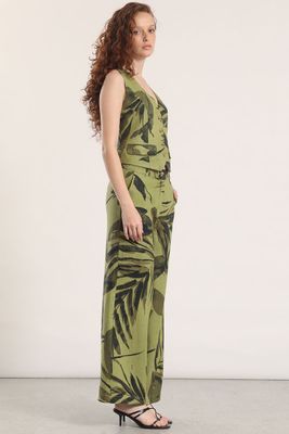 Imagen 2 del producto Pantalón ancho lino estampado liola mujer verde