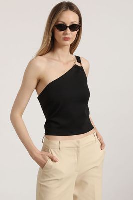 Top asimétrico herraje mujer Liola negro