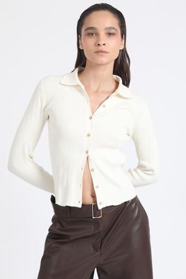 Cardigan Cuello Tejido Punto, Crudo Liola