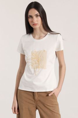 Polera estampado flor liola mujer crudo