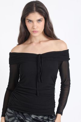 Imagen 1 del producto Polera De Malla, Off Shoulders, Recogido, Negro Liola