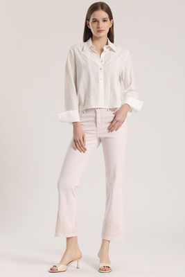 Jeans slim con bordado liola mujer rosa