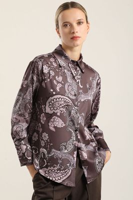 Imagen 2 del producto Blusa satinada estampado amebas, café Liola