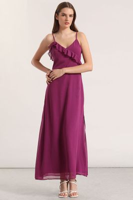 Vestido maxi volantes Liola mujer violeta