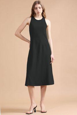 Vestido Midi Con Lino, Negro Liola