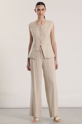 Pantalón palazzo lino rustico liola mujer beige