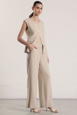 Imagen 2 del producto Pantalón palazzo lino rustico liola mujer beige