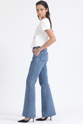 Jeans Flare Tro Medio, Cargo, Azul Liola