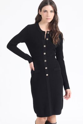 Vestido Ajustado Tejido Punto, Negro Liola