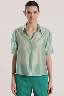 Blusa semitransparente manga globo Liola mujer verde