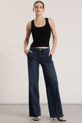 Jeans straight cargo Liola mujer azul