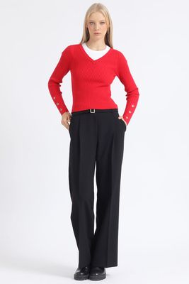 Imagen 2 del producto Sweater Tejido Punto, Boton Decorativo, Rojo Liola