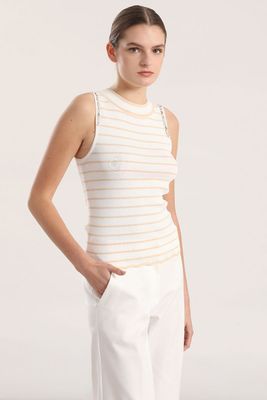 Top tejido punto, aplicacion joya mujer Liola crudo