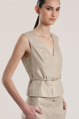 Top con cinturón lino liola mujer beige