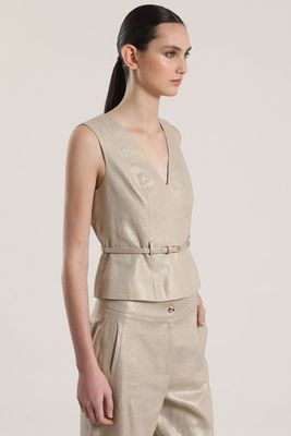 Imagen 2 del producto Top con cinturón lino liola mujer beige