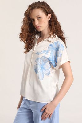 Blusa satin estampado floral liola mujer azul