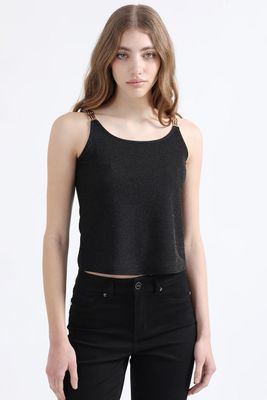 Top Lurex, Herraje De Metal En Hombros, Negro Liola