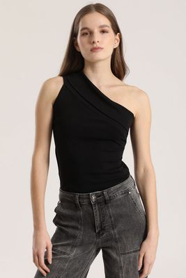 Top asimétrico doblez Liola mujer negro