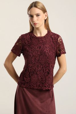 Imagen 1 del producto Polera manga corta, encaje, burdeo Liola