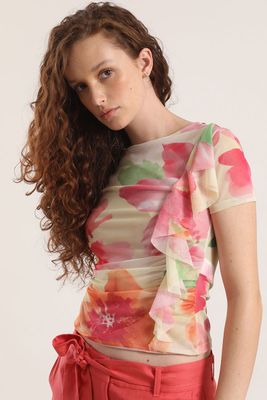 Polera malla estampado liola mujer rosa