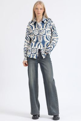 Imagen 2 del producto Camisa Satin Estampado Bicolor Boho, Azul Liola