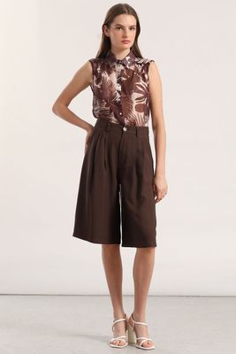 Bermuda con pliegue mujer Liola chocolate