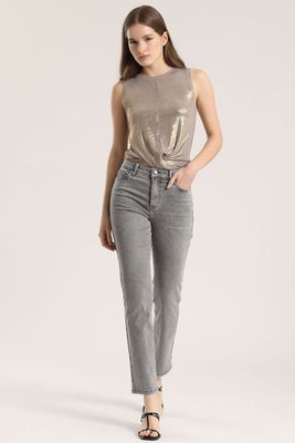 Jeans slim strass Liola mujer gris