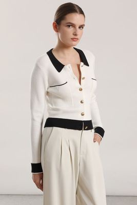 Chaqueta punto contratono mujer Liola crudo