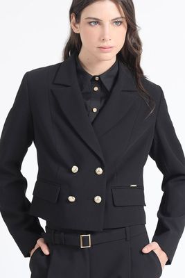 Chaqueta Crop Cruzada,Negro Liola