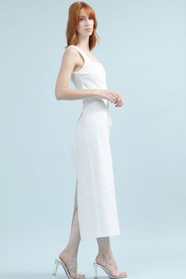 Imagen 2 del producto Falda Midi Con Cinturon, Lino Algodon, Crudo Liola