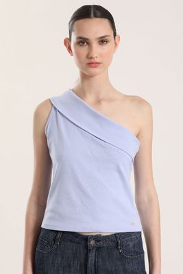 Top asimétrico doblez Liola mujer celeste