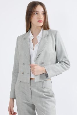 Blazer Cropped Principe De Gales Lurex Verde/Perla Liola