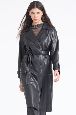 Trench Efecto Cuero, Negro Liola