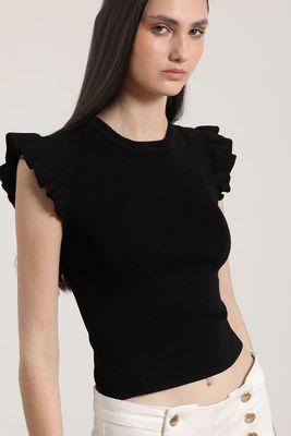 Tejido con volados mujer Liola negro