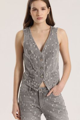 Chaleco sastre desgastado denim Liola mujer gris