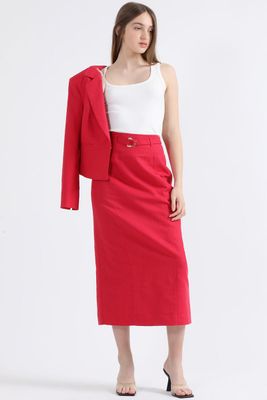 Imagen 2 del producto Falda Midi Con Cinturon, Lino Algodon, Guinda Liola