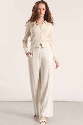 Pantalón ancho lino liola mujer beige