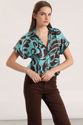 Blusa satin estampado aqua Liola mujer verde