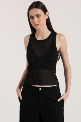 Polera punto hilo metalizado mujer Liola negro