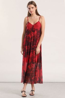 Vestido midi malla estampado mujer Liola rojo