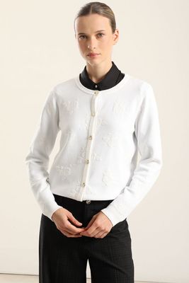 Imagen 2 del producto Cardigan punto jacquard flores, crudo Liola